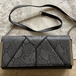 Madison West gray animal print clutch cross body bag purse, 11"x6"